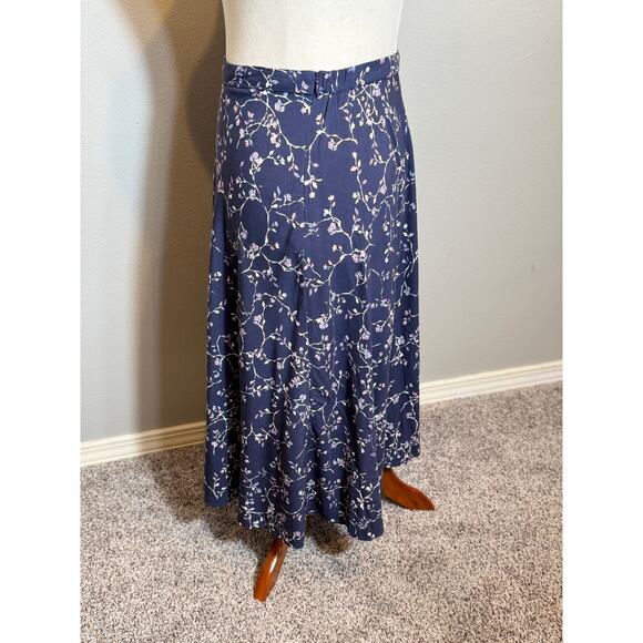 J. Jill skirt blue floral print midi length flowy  elastic waist side zip Sz S - Picture 3 of 8